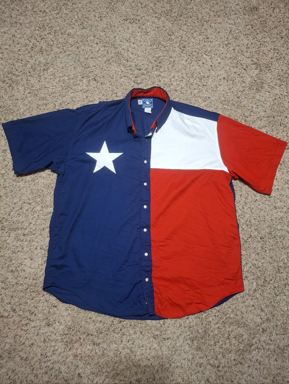 Texas Flag Men's Short-Sleeve Patriotic Colorblock Button-Up Shirt
